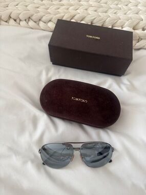 Tom Ford Women’s Silver Aviator Sunglasses with Gray Lenses and Brown Case